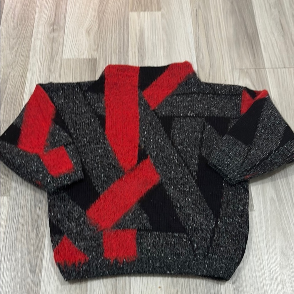 FABE Vintage 80s abstract sweater acrylic wool blend woven pattern mock‎ neck